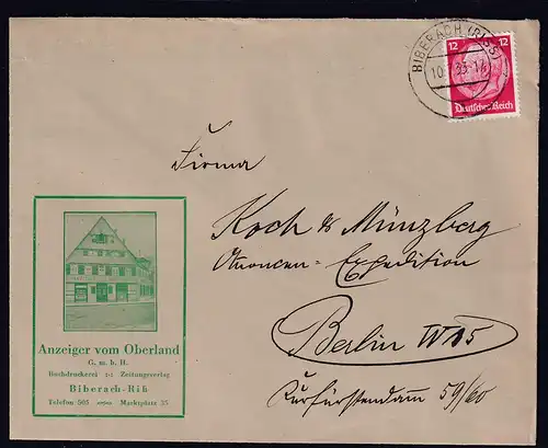 DR. Reklame-Brief, Buchdruckerei Anzeiger vom Oberland, Biberach-Riß