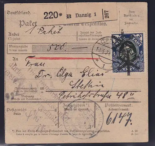 Danzig, Paketkarte mit Mi.-Nr. 58, 58, 2x55
