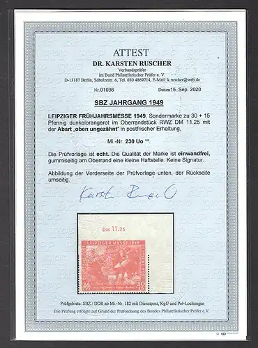 SBZ Mi.-Nr.230 Uo postfrisch, FA. DR. Ruscher