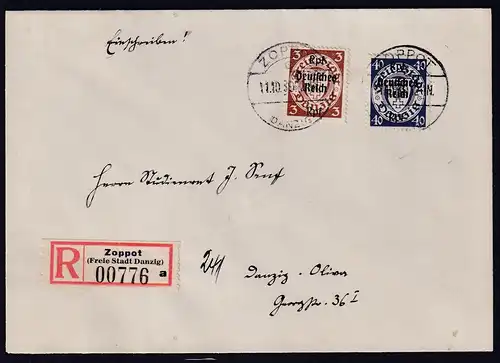 Danzig, R-Fernbrief mit MiF, Mi.-Nr. 716,726