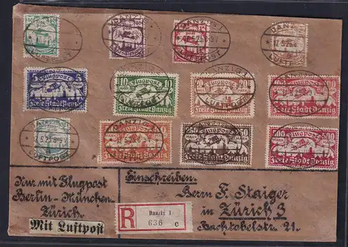 Danzig, R-Luftpost-Auslandbrief mit Mi.-Nr. 112-118, 133-137