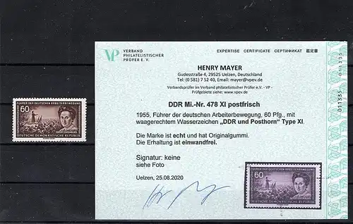 DDR. Mi.-Nr. 478 XI, postfrisch, Befund Mayer.