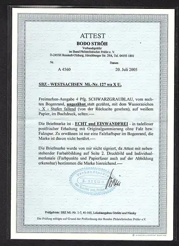 SBZ-Westsachen, Mi.-Nr.127 wa X U, postfrisch, FA. Dr. Jasch.