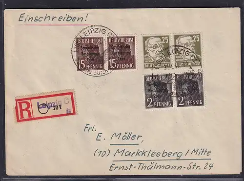 SBZ, R-Fernbrief Mi.-Nr. 2x182, 2x187, 2x221,  Waag. Paare, sign. PaulBPP