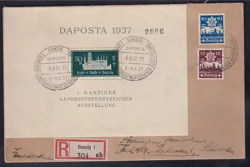 Danzig, R-Auslandbrief mit MiF, Mi.-Nr. Block 1, 267.268