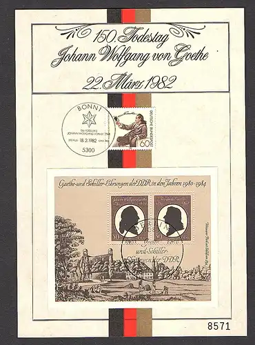 DDR -  BRD - Gedenkblatt, 150 Todestag  von Goethe 1982