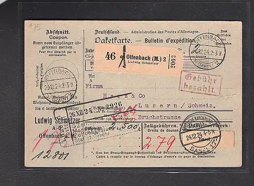 DR., Ausland-Paketkarte mit Gebühr bezahlt aus Offenbach 2/Selbstbucher.