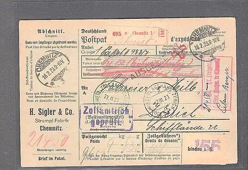 DR., Ausland-Paketkarte mit Gebühr bezahlt aus Offenbach 2/Selbstbucher.