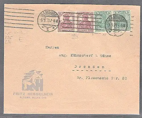 DR. Reklame-Brief, Fritz Hesselbein, Hamburg, Infla geprüft.