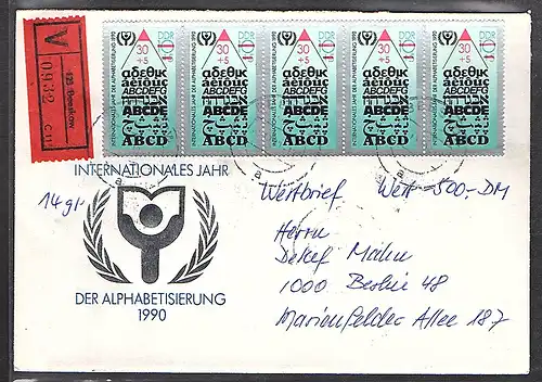 DDR. Wert-Brief mit MeF. Mi.-Nr. 3353 mit Ak-St.