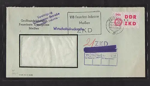 DDR. ZKD-Dienslaufkontrollzettel Mi.-Nr. 48 I EF. auf Brief.