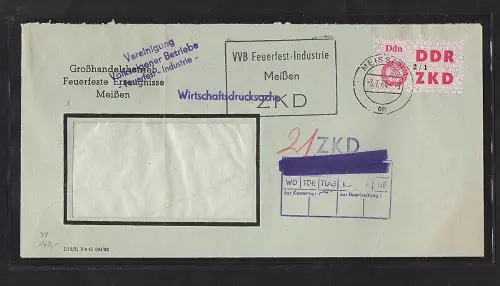 DDR. ZKD-Dienslaufkontrollzettel Mi.-Nr. 48 I EF. auf Brief.