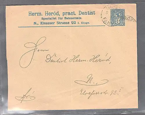 Privatpost, Berliner Packetfahrt, 3 Pf ,Ganzsachebrief mit Zudruck, gestempelt.