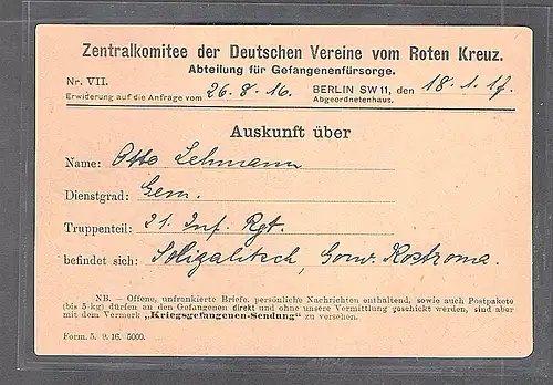 DR, KG-Karte mit original Vordruck des ZK der DV von Roten Kreuz als Ortskarte.