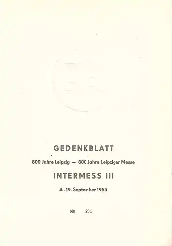DDR - Gedenkblatt, 800 Jahre  Leipziger Messe,  A11-1965