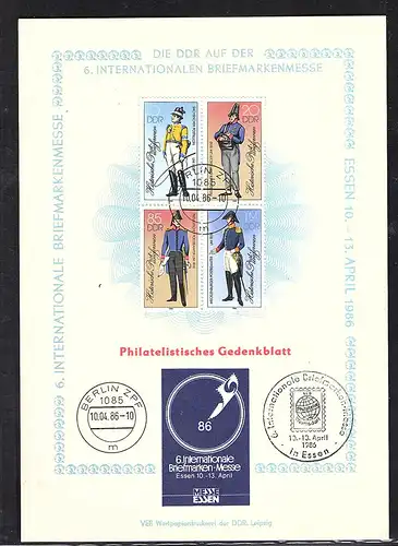 DDR - Gedenkblatt, 6. Internationale Briefmarkenmesse Essen, B11-1986