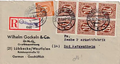 Bizone, AM Post , R-Fernbrief mit MiF. 10 A  + 925, sign. HettlerBPP.