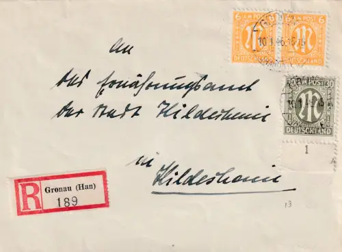 Bizone, AM Post  R-Fernbrief mit MiF. Mi.-Nr.  2x 20 Az + 30 Aa