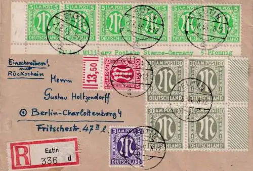 Bizone, AM Post  R-Fernbrief mit MiF. Mi.-Nr.  4x 29 Bc + 10Az+ 24A+ 3z