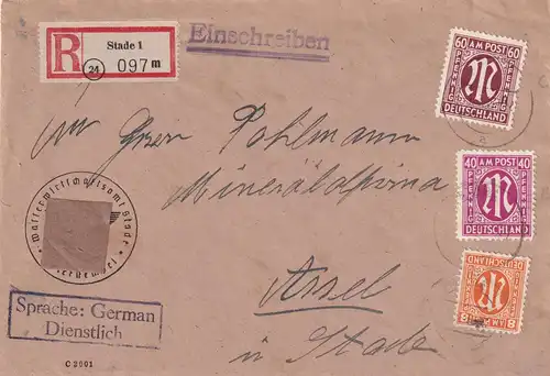 Bizone, AM Post  R-Fernbrief mit MiF. Mi.-Nr.  5z + 33Cb + 30 Bc