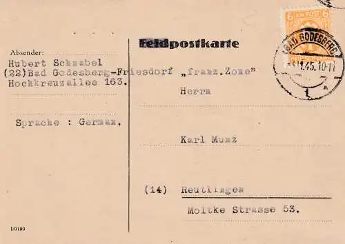 Bizone, AM Post  Fern-Postkarte mit EF. Mi.-Nr.  20 C