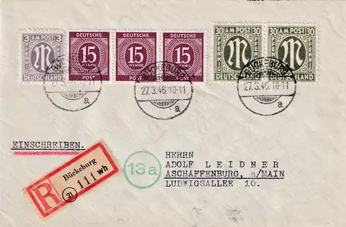 Bizone, AM Post R-Fernbrief mit MiF Mi.-Nr.  17Ba + 2x 29Ca u.a.