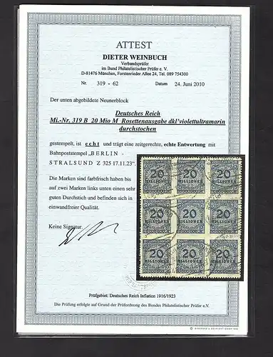 DR, Mi.-Nr. 319 B,  9er Block  gestempelt, FA. WeinbuchBPP.