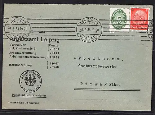 DR. Mischfrankatur Dienst Mi.-Nr. 115 + 8 Pfg Hindenburg.