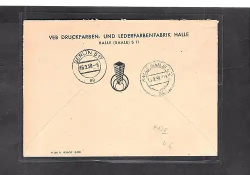 DDR. ZKD-Brief mit  EF. Mi.-Nr. 17  F