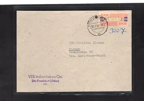 DDR. ZKD-Brief mit  EF. Mi.-Nr. 27 Y