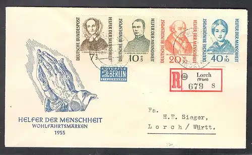 Bund , FDC. Mi.-Nr. 222-225 als R-Brief gelaufen mit Ak-St.