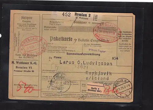 DR., Ausland-Paketkarte mit Gebühr bezahlt aus Breslau