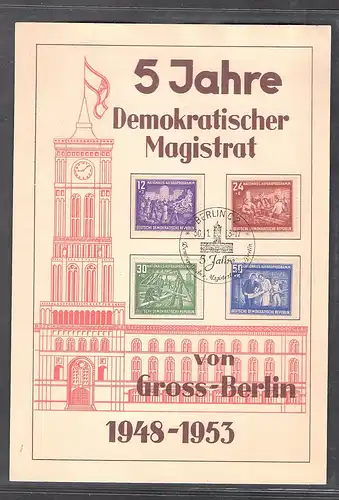 DDR - Gedenkblatt, 5 Jahre Demokratischer Magistrat, B2-1953 b