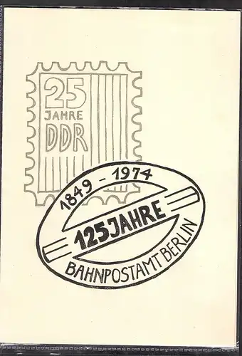 DDR - Gedenkblatt, 25 Jahre DDR/125 Jahre Bahnpostamt, B5-1974