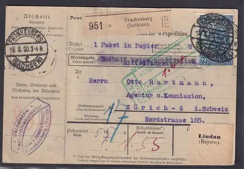DR., Ausland-Paketkarte mit Me.F. Mi.-Nr.95 B II b, sign. Jäschke-L.