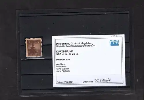 SBZ.,Thüringen  Mi-Nr. 92 AX bt postfrisch, KB. SchulzBPP: