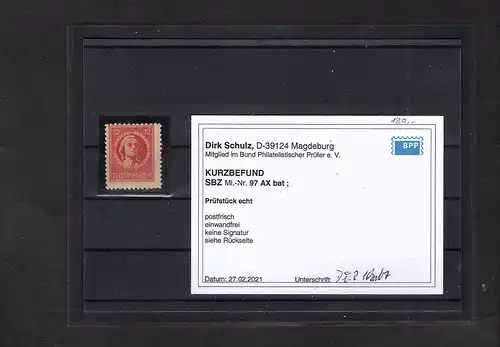 SBZ.,Thüringen  Mi-Nr. 97 AX bat postfrisch, KB. SchulzBPP:
