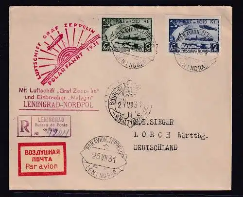 Zeppelin-Brief, Polarfahrt 1931 mit SU. Mi.-Nr. 402-405 B auf 2 Belegen.