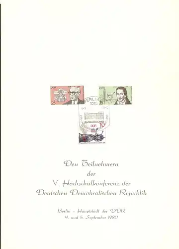 DDR - Gedenkblatt, V. Hochschulkonferenz der DDR, A3-1980 a