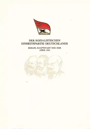 DDR - Gedenkblatt  X.Parteitag SED, A1-1981 b