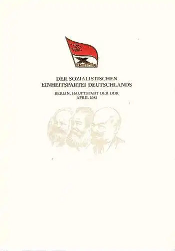 DDR - Gedenkblatt  X.Parteitag SED, A1-1981 b