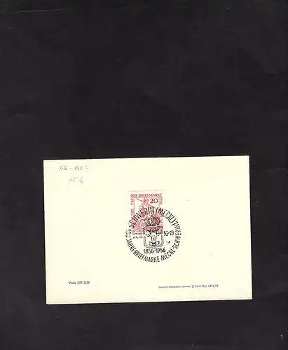 DDR - Gedenkblatt, 100 Jahre Briefmarken in Mecklenburg Schwerin, C5-1956