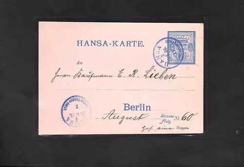 Privatpost, Hansa Berlin 2 Pf Ganzsache Karte, gestempelt 26.8.86