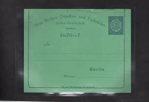 Privatpost, Packet-Fahrt, Berlin 3 Pf  Grün Faltbrief, ungebraucht