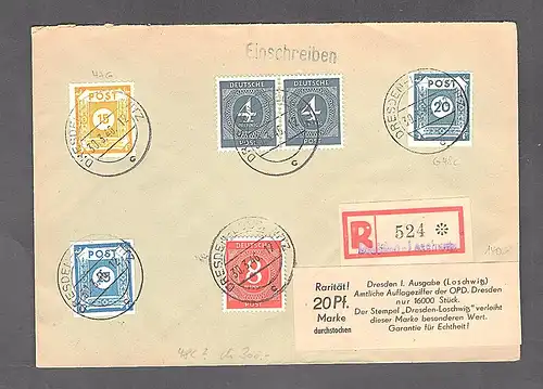 SBZ. Ost-Sachsen, R-Ortsbrief (Kempe-Brief) mit Mi.-Nr. 47 Ga+48 Gc, sign. Ströh