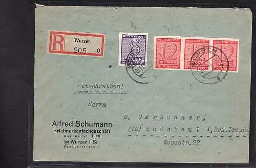 SBZ-Westsachsen Mi.-Nr.117y + 119y (3X) als R-Fernbrief gelaufen,sign. Dr. Jasch