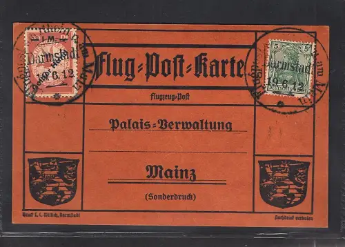 Dt. Reich Flugpost Mi.-Nr IV Gelber Hund auf Flugpost-Karte Darmstadt-Mainz. 