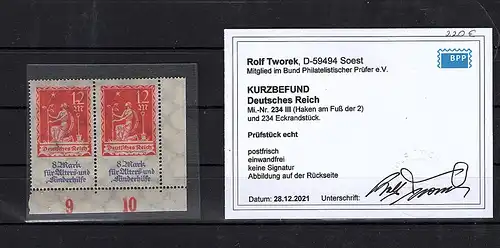 DR. Mi.-Nr. 234 III/234 postfrisch, KB.  TworekBPP.