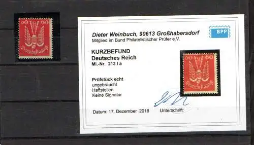 DR., Mi.-Nr. 213 Ia, ungebraucht, Kurzbefund WeinbuchBPP.