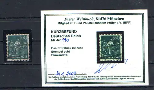 DR., Mi.-Nr. 190, gestempelt, Kurzbefund WeinbuchBPP.